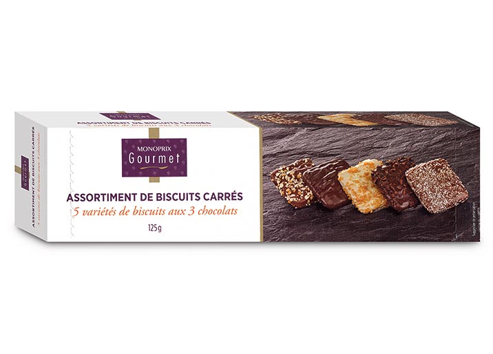 Assortiment de biscuits carrés aux 3 chocolats
