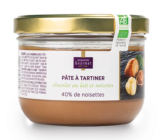 Pâte à tartiner chocolat au lait noisettes bio