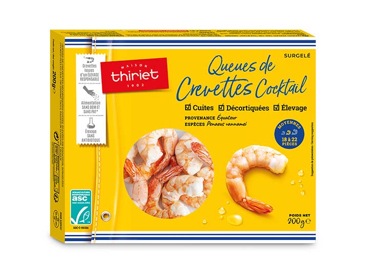 Queues de crevettes cuites décortiquées cocktail