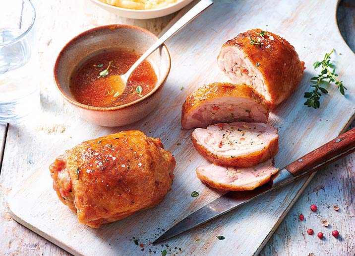 2 Fondants de poulet farcis, farce petits légumes