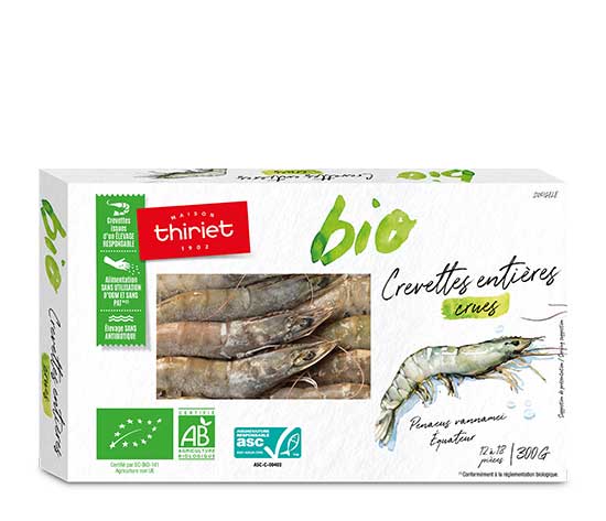 Crevettes entières crues Biologiques