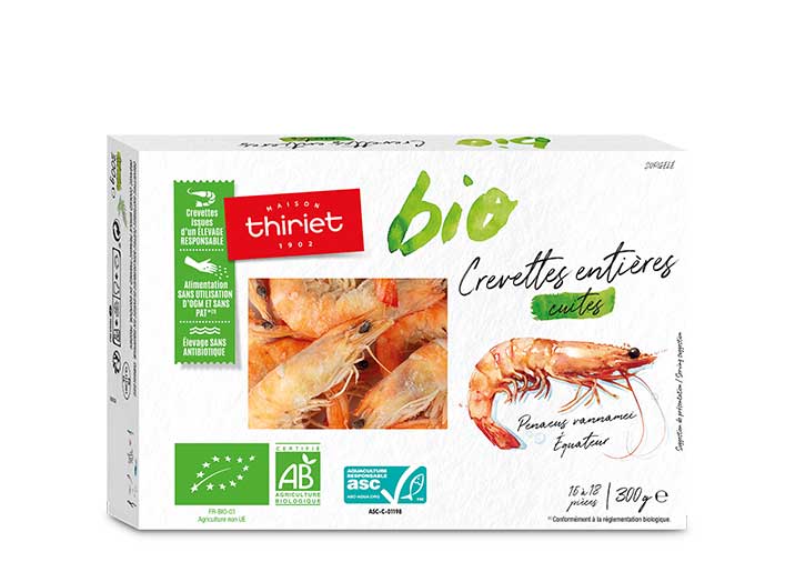 Crevettes entières cuites biologiques