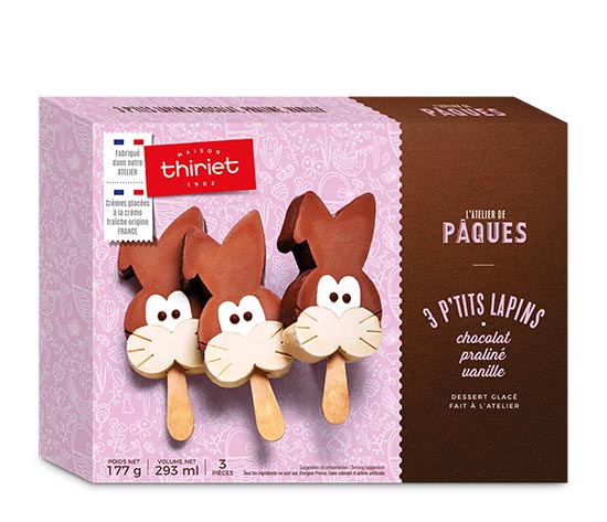 3 P'tits Lapins chocolat - praliné - vanille
