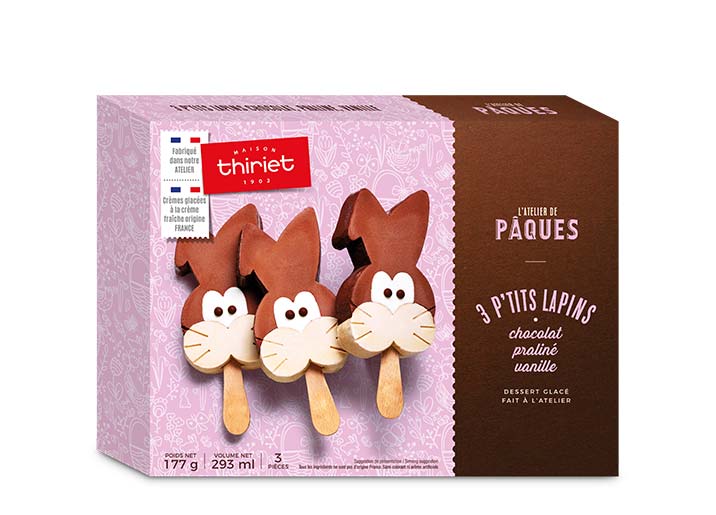 3 P'tits Lapins chocolat - praliné - vanille