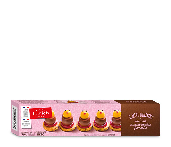 6 Mini poussins chocolat, mangue passion, framboise