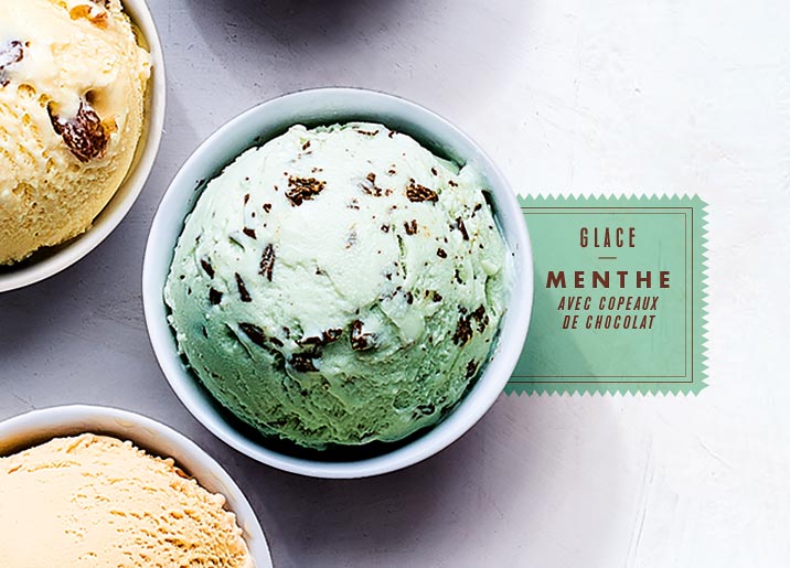 Glace menthe avec copeaux de chocolat