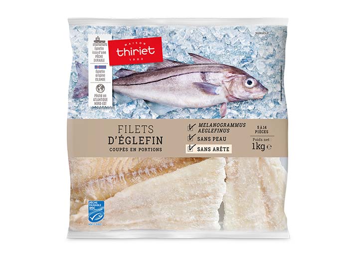 Filets d'églefin coupés en portions