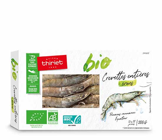 Crevettes entières crues Biologiques