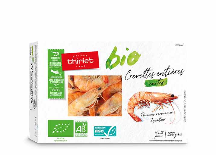 Crevettes entières cuites biologiques