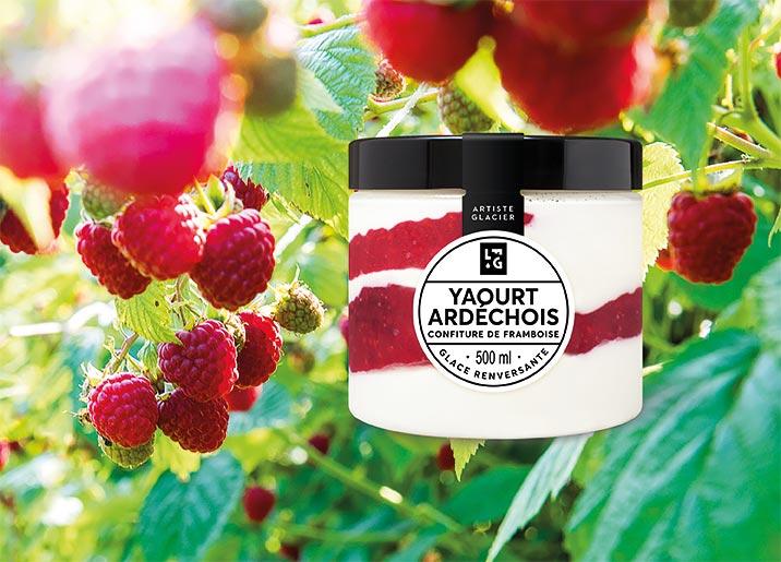 Glace Yaourt ardéchois et confiture de framboise
