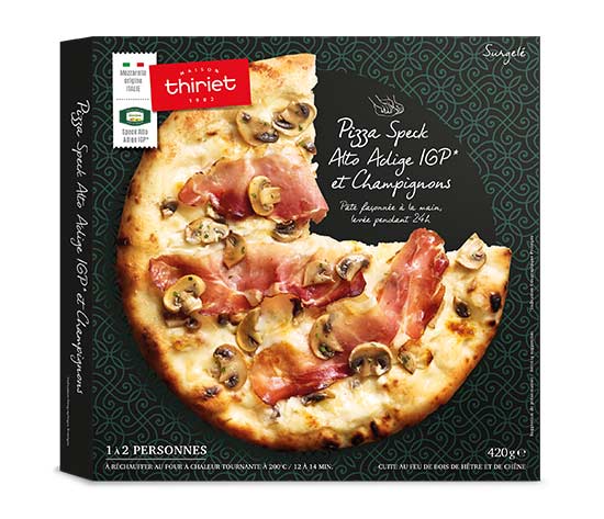 Pizza speck Alto Adige IGP et champignons