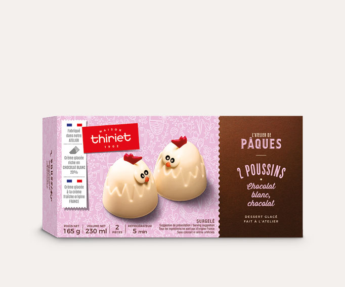 2 Poussins glacés chocolat blanc - chocolat
