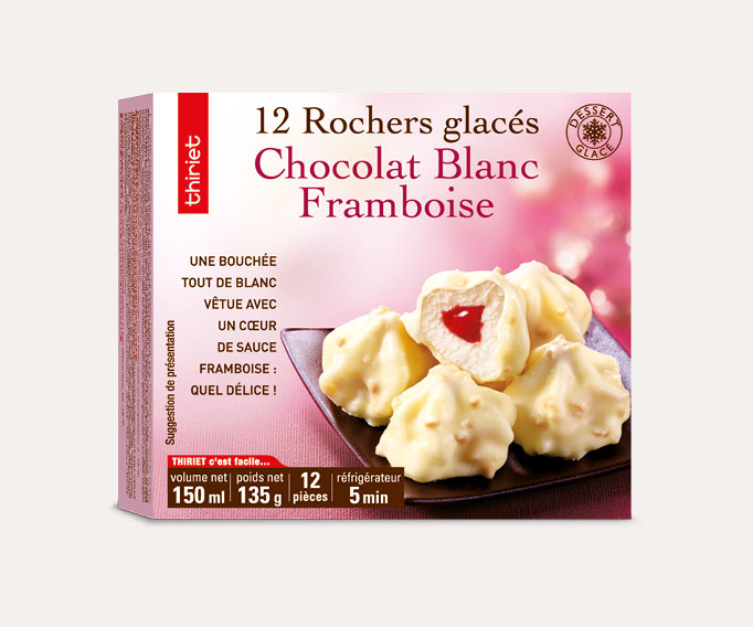12 Rochers glacés chocolat blanc/framboise
