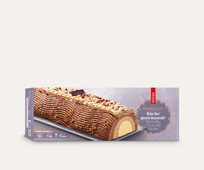 Bûche gourmande noisette/chocolat/vanille