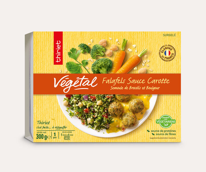 Falafels, sauce carotte, brocolis et boulgour