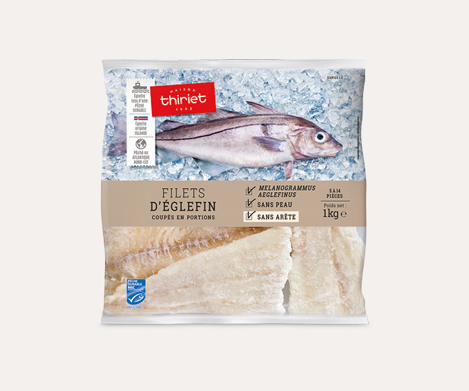 Filets d'églefin coupés en portions