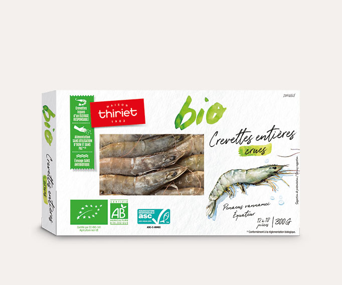 Crevettes entières crues Biologiques