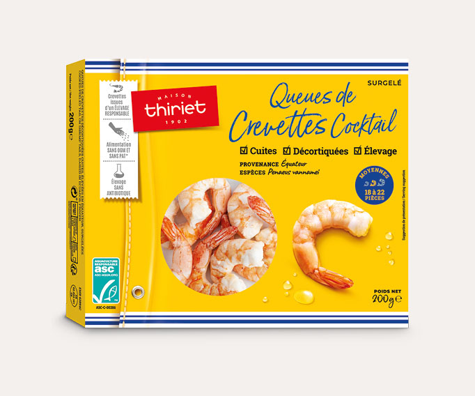 Queues de crevettes 'cocktail' décortiquées cuites
