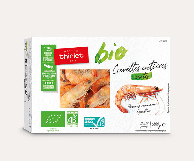 Crevettes entières cuites biologiques surgelé, gamme Poissons, fruits