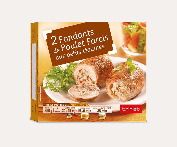 2 Fondants de poulet farcis, farce petits légumes