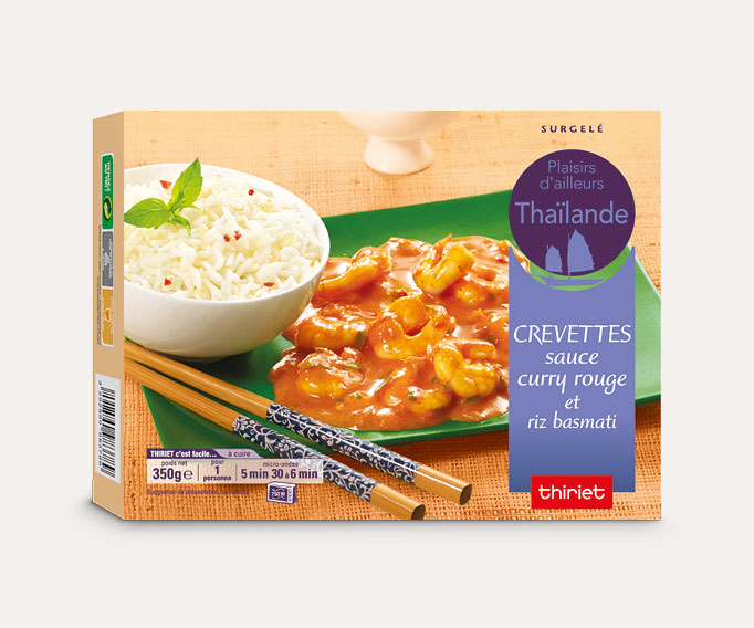 Crevettes sauce curry rouge et riz basmati