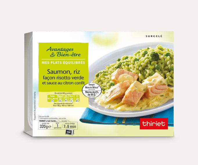Saumon, riz façon risotto verde et sauce au citron