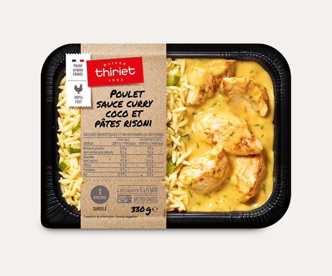 Poulet sauce curry coco et pâtes risoni