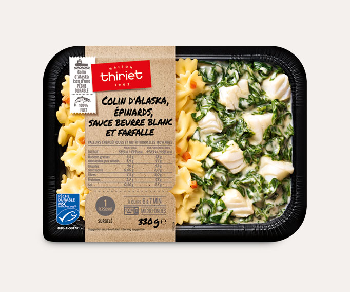 Colin d'Alaska, épinards et farfalle