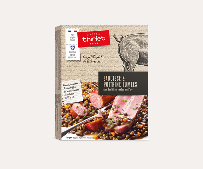 Saucisse et poitrine fumées aux lentilles vertes du Berry