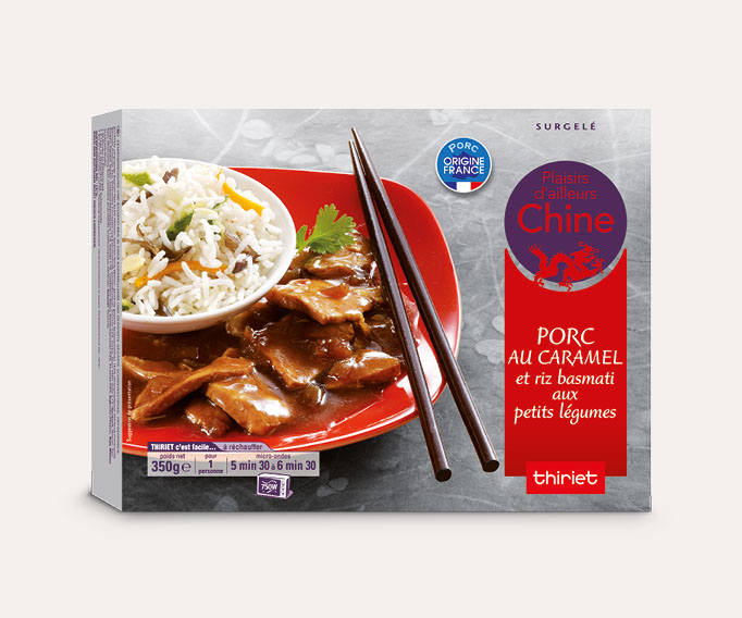 Porc au caramel et riz basmati aux petits légumes