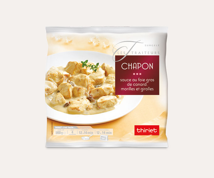 Chapon sauce au foie gras de canard, morilles et girolles