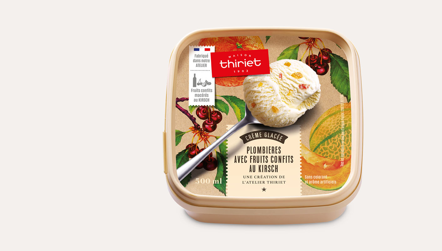 Crème glacée Plombières avec fruits confits au Kirsch surgelé, gamme