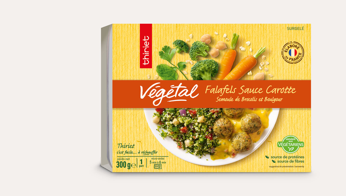 Falafels, sauce carotte, brocolis et boulgour