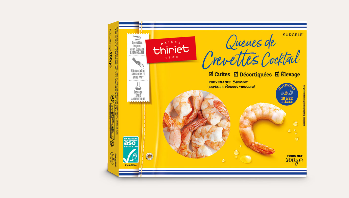 Queues de crevettes 'cocktail' décortiquées cuites