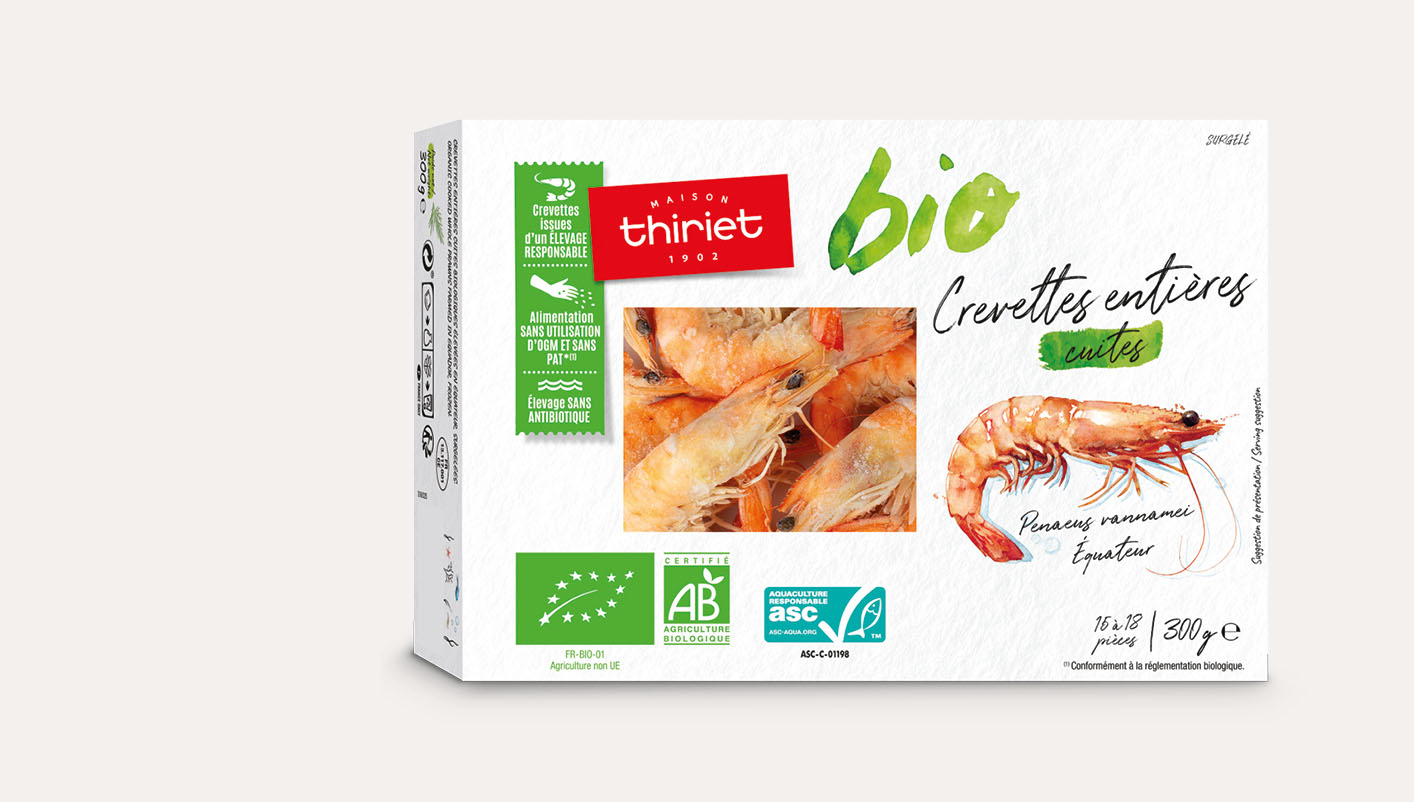 Crevettes entières cuites biologiques