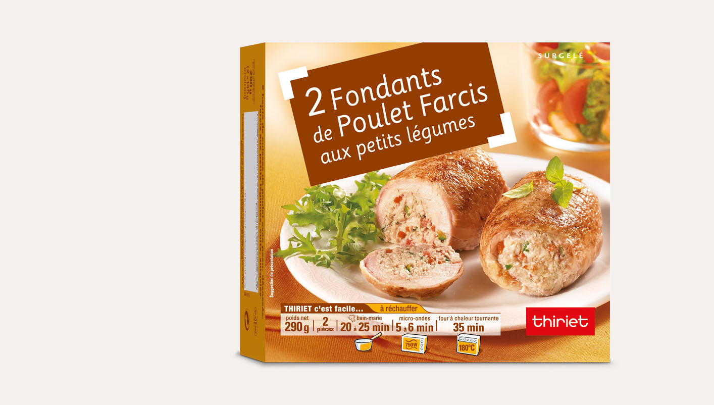 2 Fondants de poulet farcis, farce petits légumes