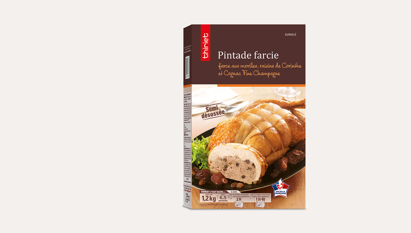 Pintade farcie, farce aux morilles et raisins