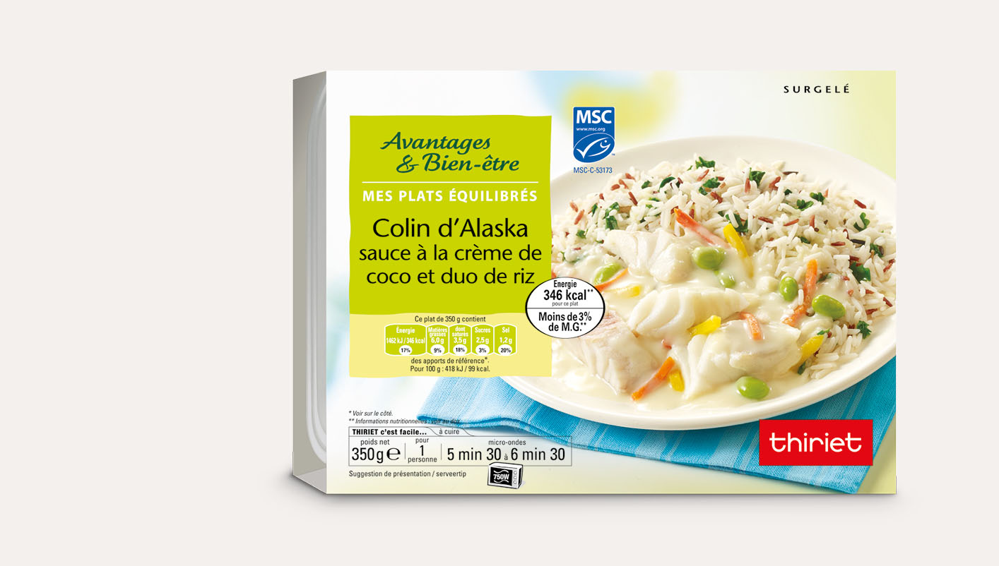 Colin d'Alaska sauce crème de coco et duo de riz