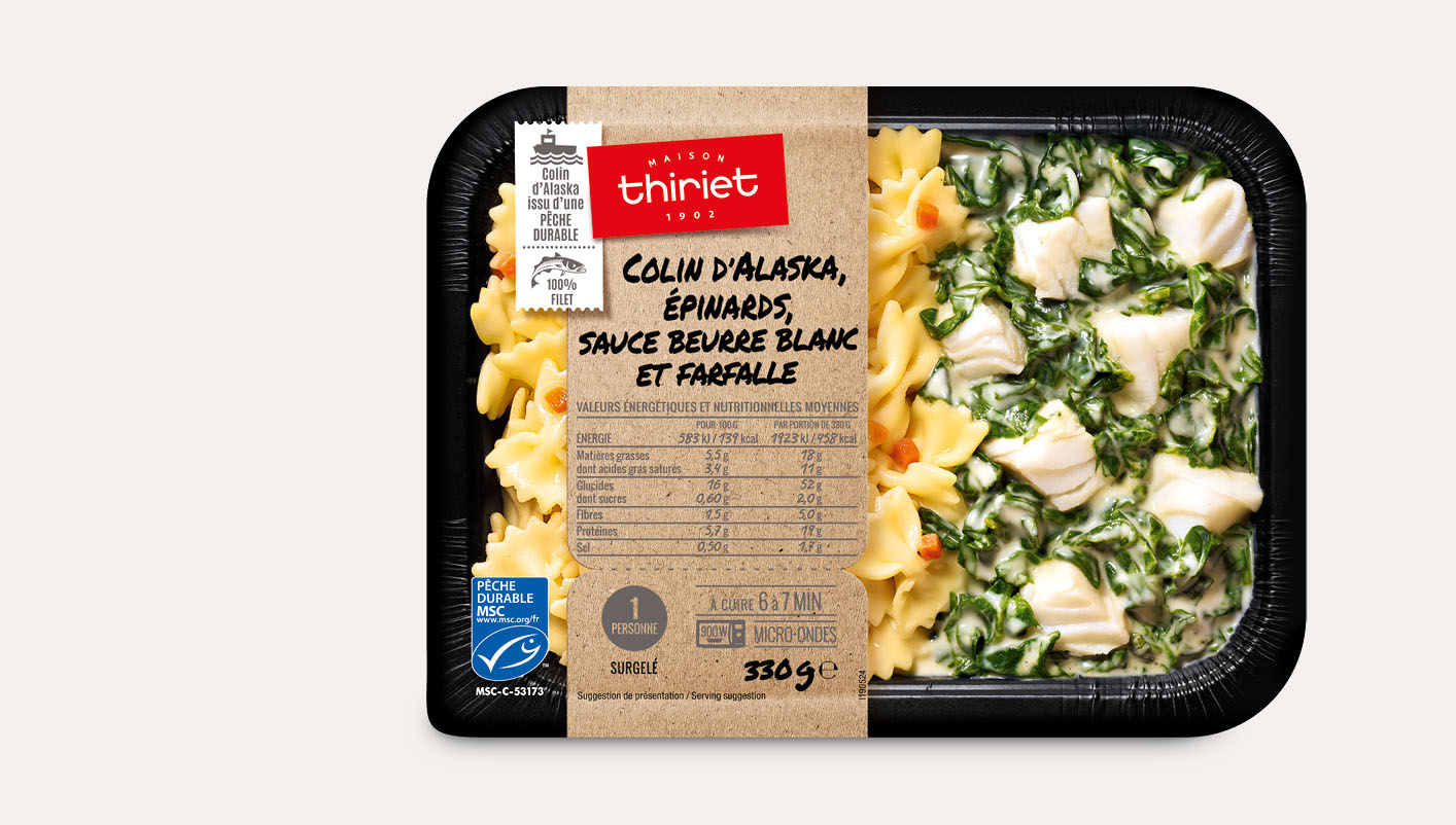 Colin d'Alaska, épinards et farfalle