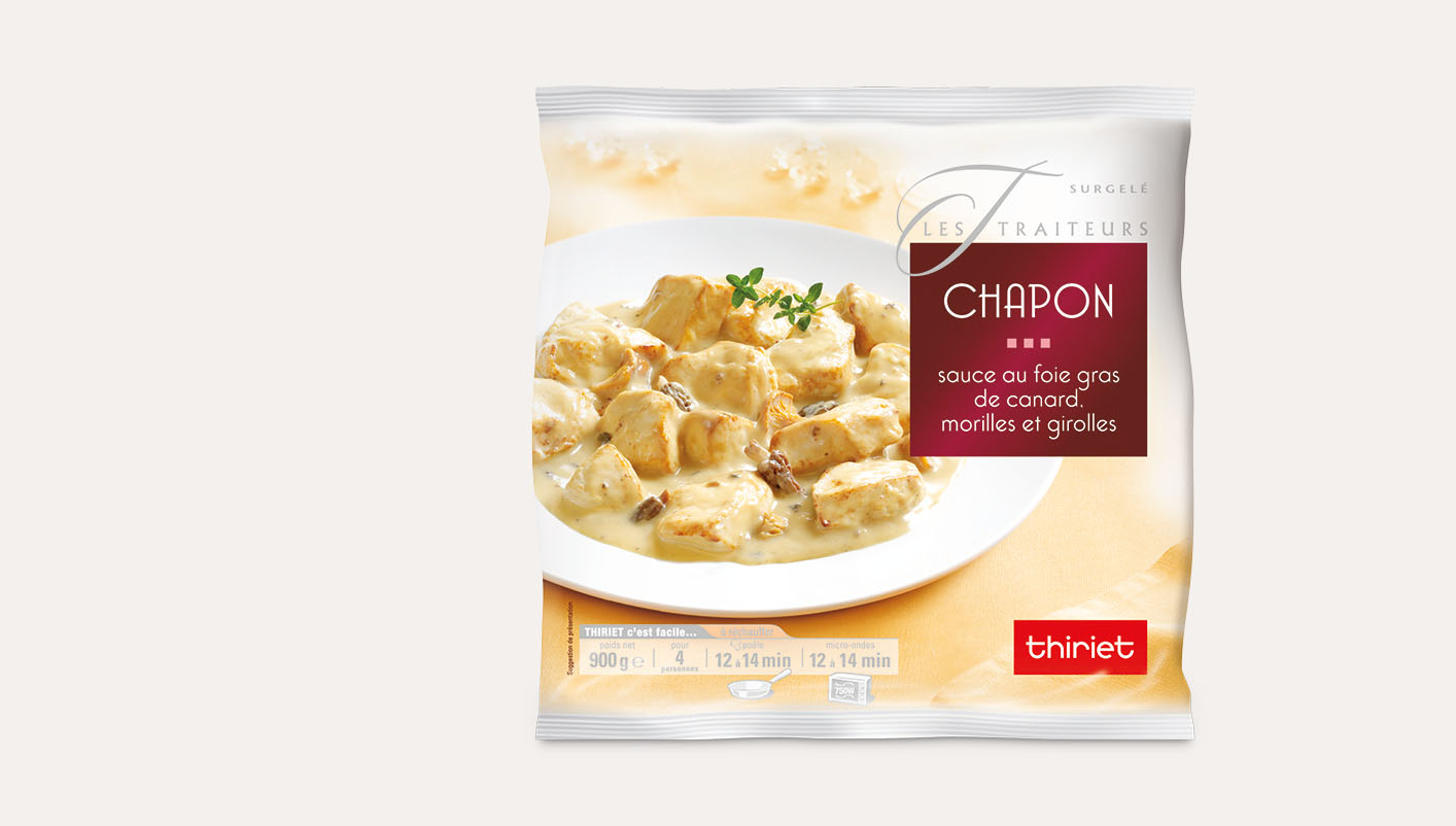 Chapon sauce au foie gras de canard, morilles et girolles