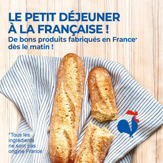Brioches, petits pains, pancakes, croissants, pains au chocolat, crêpes : profitez d'un bon petit déjeuner à la française avec notre sélection de produits fabriqués en France