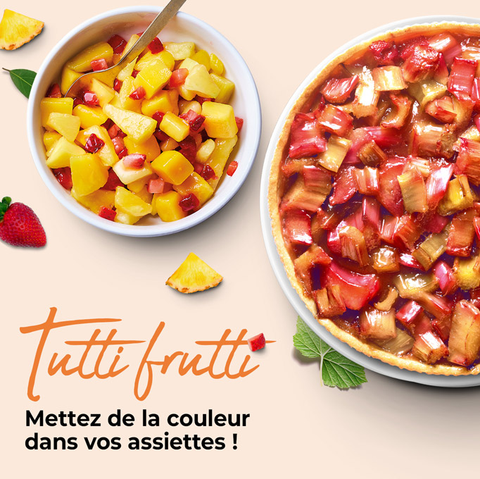 Mettez de la couleur dans vos assiettes avec notre sélection de produits fruités : framboises, salades de fruits, tartes, desserts