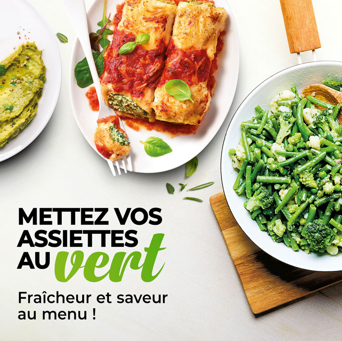 Découvrez notre sélection de légumes verts frais et savoureux, parfaits pour une alimentation saine : poêlée de légumes, petits pois, haricots verts, épinards, etc.