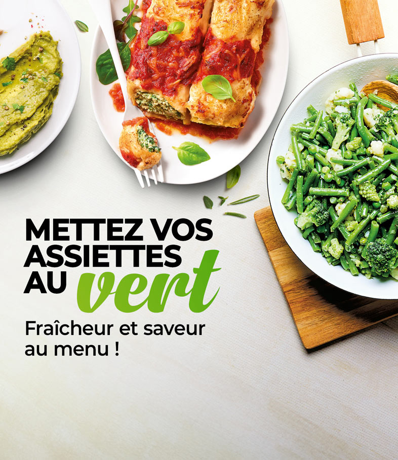 Découvrez notre sélection de légumes verts frais et savoureux, parfaits pour une alimentation saine : poêlée de légumes, petits pois, haricots verts, épinards, etc.