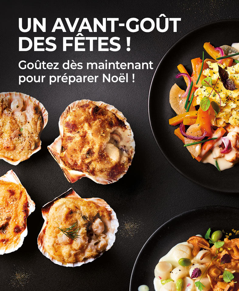 Découvrez notre sélection exclusive de produits pour des fêtes inoubliables : feuilletés, foie gras, terrine, saumon, poulet, pintade, desserts glacés et desserts pâtissiers.