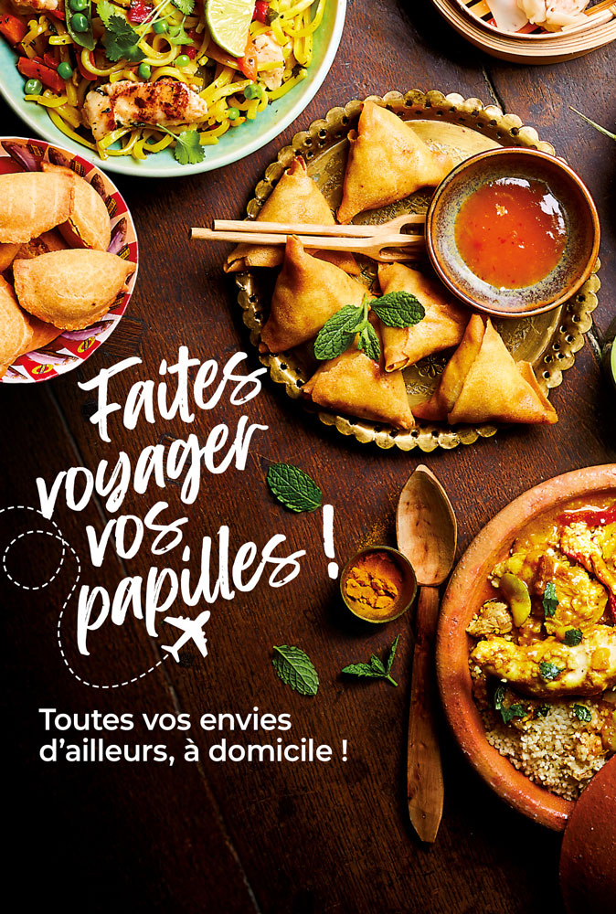Destination évasion grâce à notre sélection de produits d’ailleurs : nems, empanadas, samossas et bien plus encore
