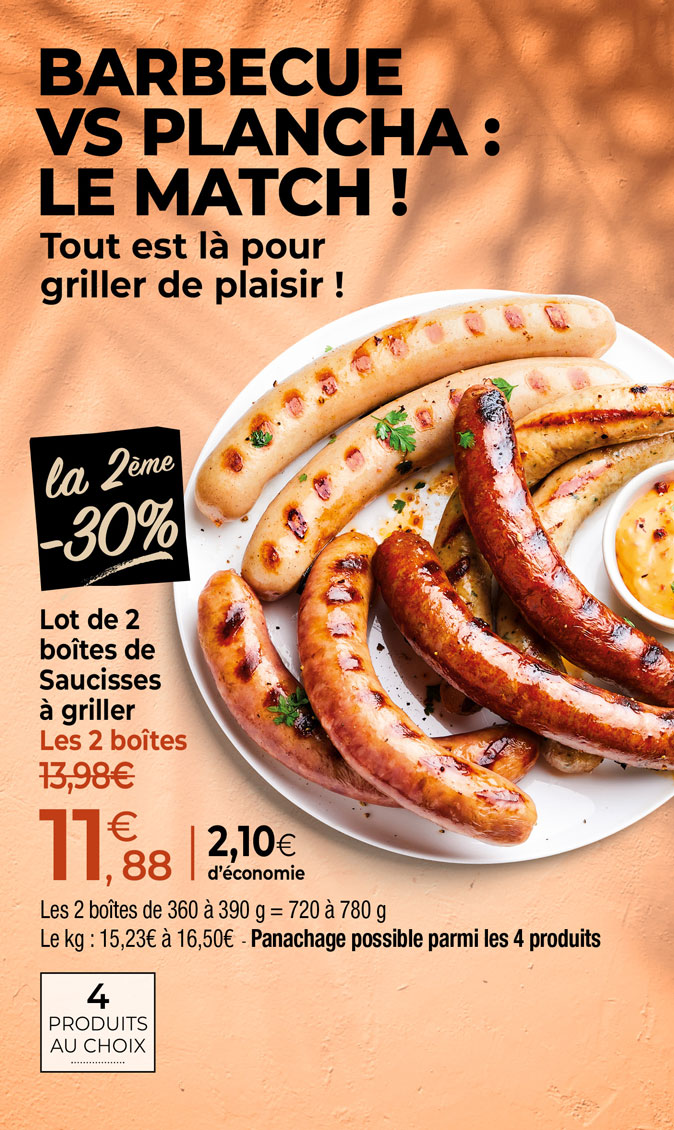 À la plancha ou au barbecue, découvrez notre sélection à braiser ou à saisir : saumon, saucisse, côte de porc…