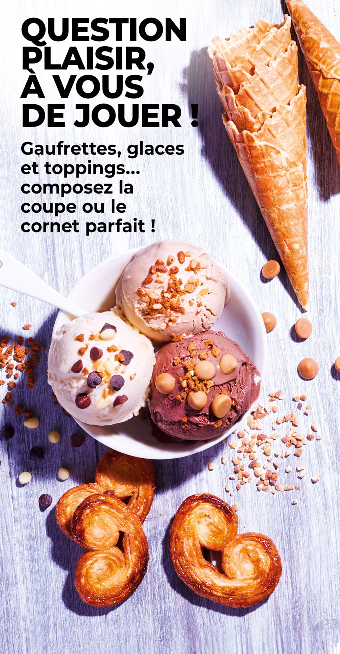 Amateurs de sorbets et de crèmes glacées, découvrez nos créations : cornet, bâtonnet, bac, pot, barre glacée ou Sunday