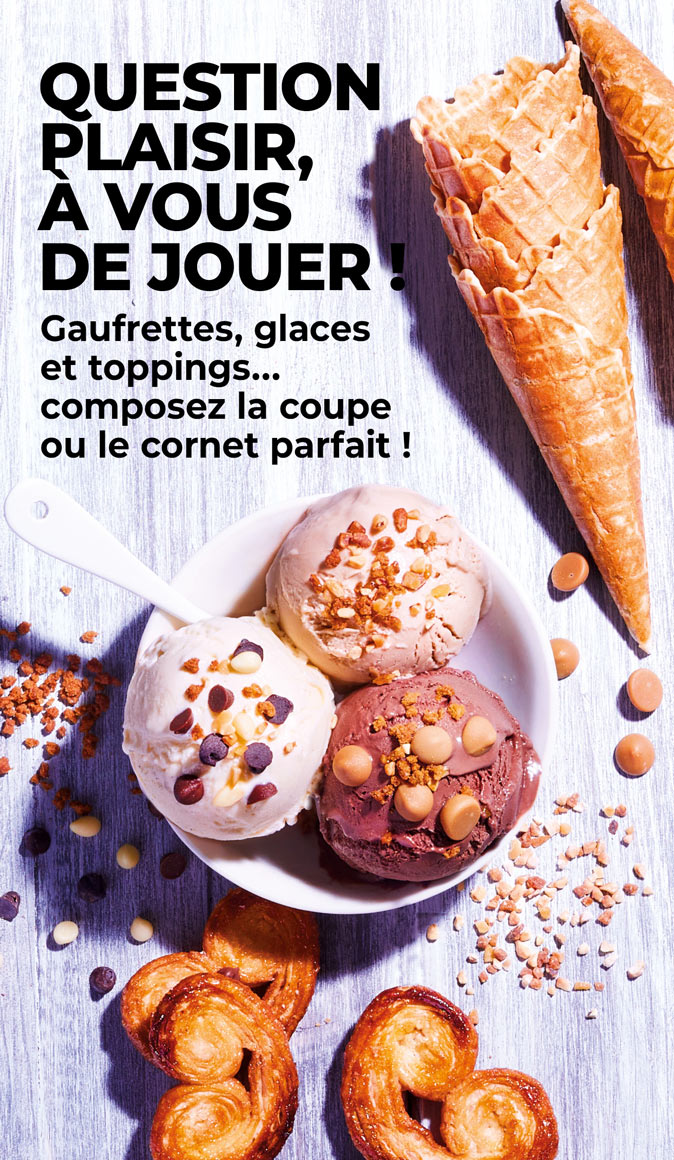 Amateurs de sorbets et de crèmes glacées, découvrez nos créations : cornet, bâtonnet, bac, pot, barre glacée ou Sunday