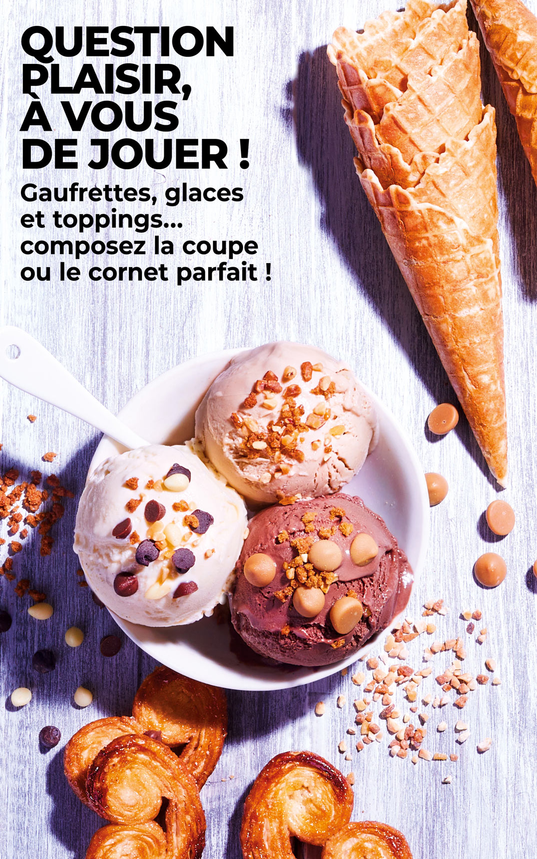 Amateurs de sorbets et de crèmes glacées, découvrez nos créations : cornet, bâtonnet, bac, pot, barre glacée ou Sunday